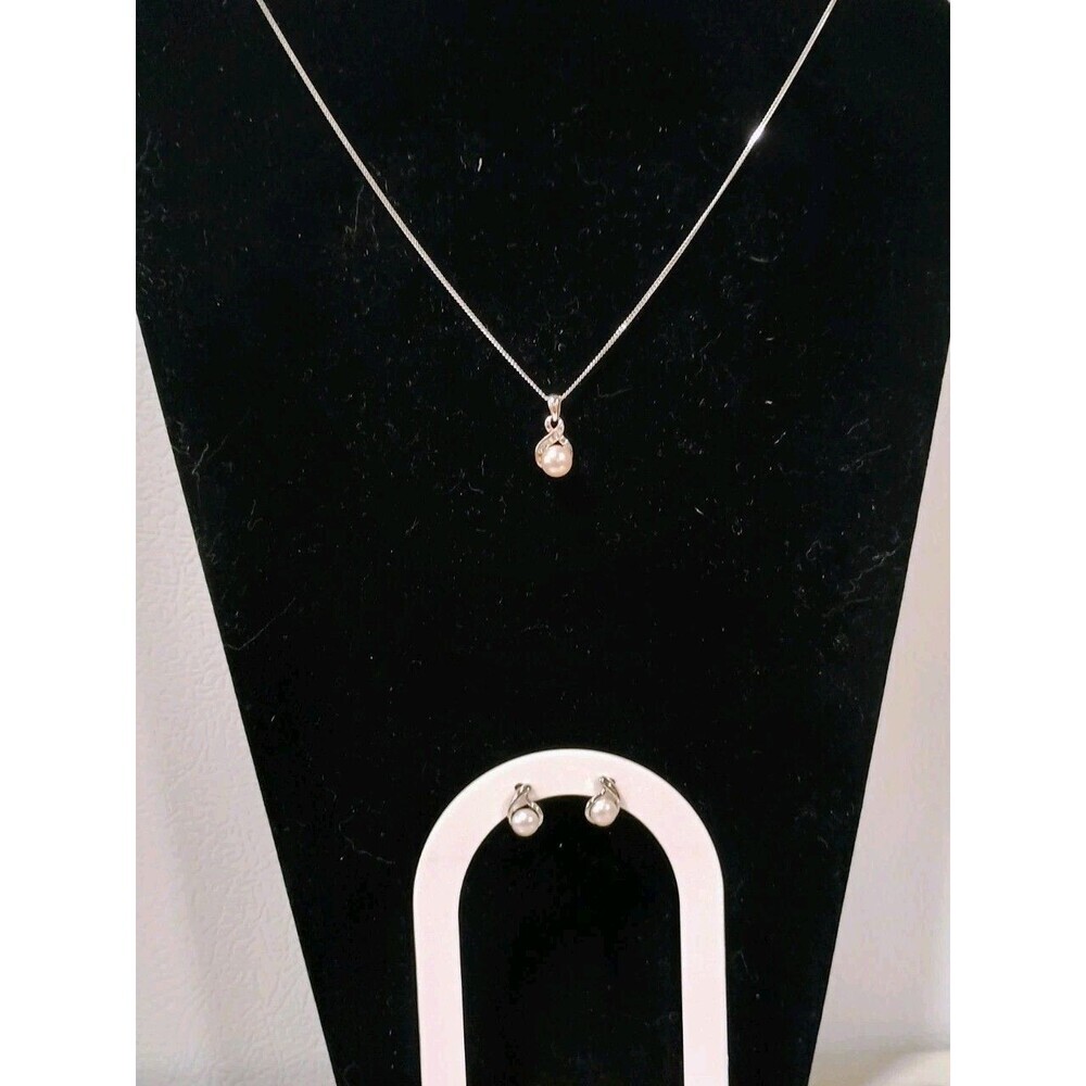 Sterling Silver Fresh Water Pearl Necklace And Stud Earring Set